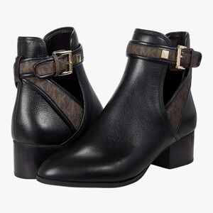 Michael Kors Black Leather Ankle Boots with Logo-Trim Strap NWT no box